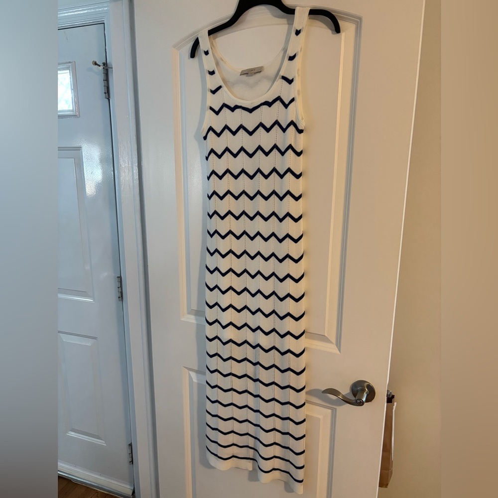 LOFT Navy and White Chevron Maxi Knit Dress